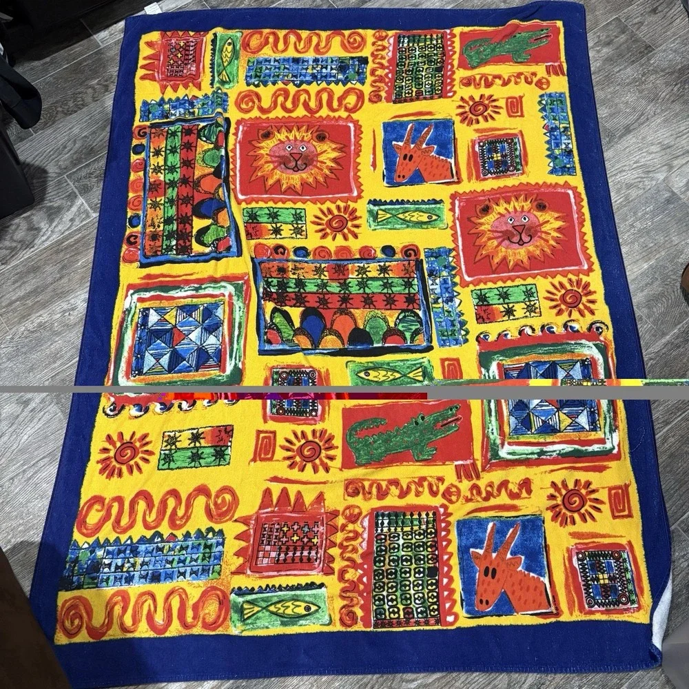 Vtg Brazilian Safari Impact Colorful XL Beach Towel 80s 90s Jungle 67X51